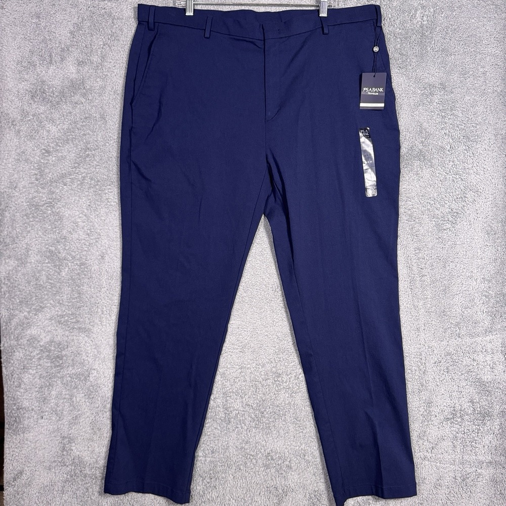 Jos A Bank Traveler Chino Active Pant 42x32 Tailored Fit Blue Performance Tech